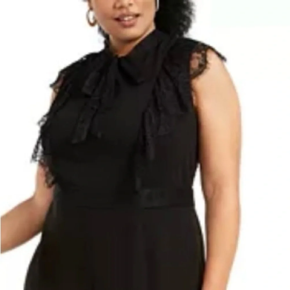 Betsey Johnson Black Lace Bow Tie Flutter Sleeve Wide Leg Sleeveless Jumpsuit